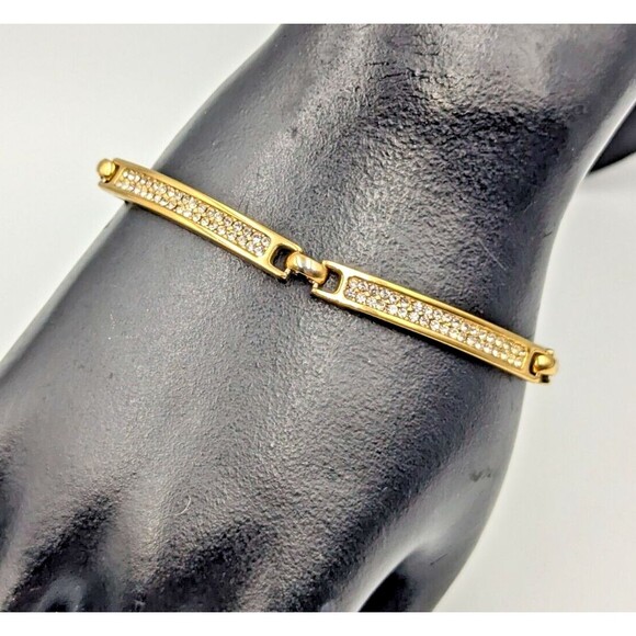 Vintage Christian Dior Gold Tone Clear Rhinestone Panel/Tennis Style Bracelet 7" - Picture 9 of 15